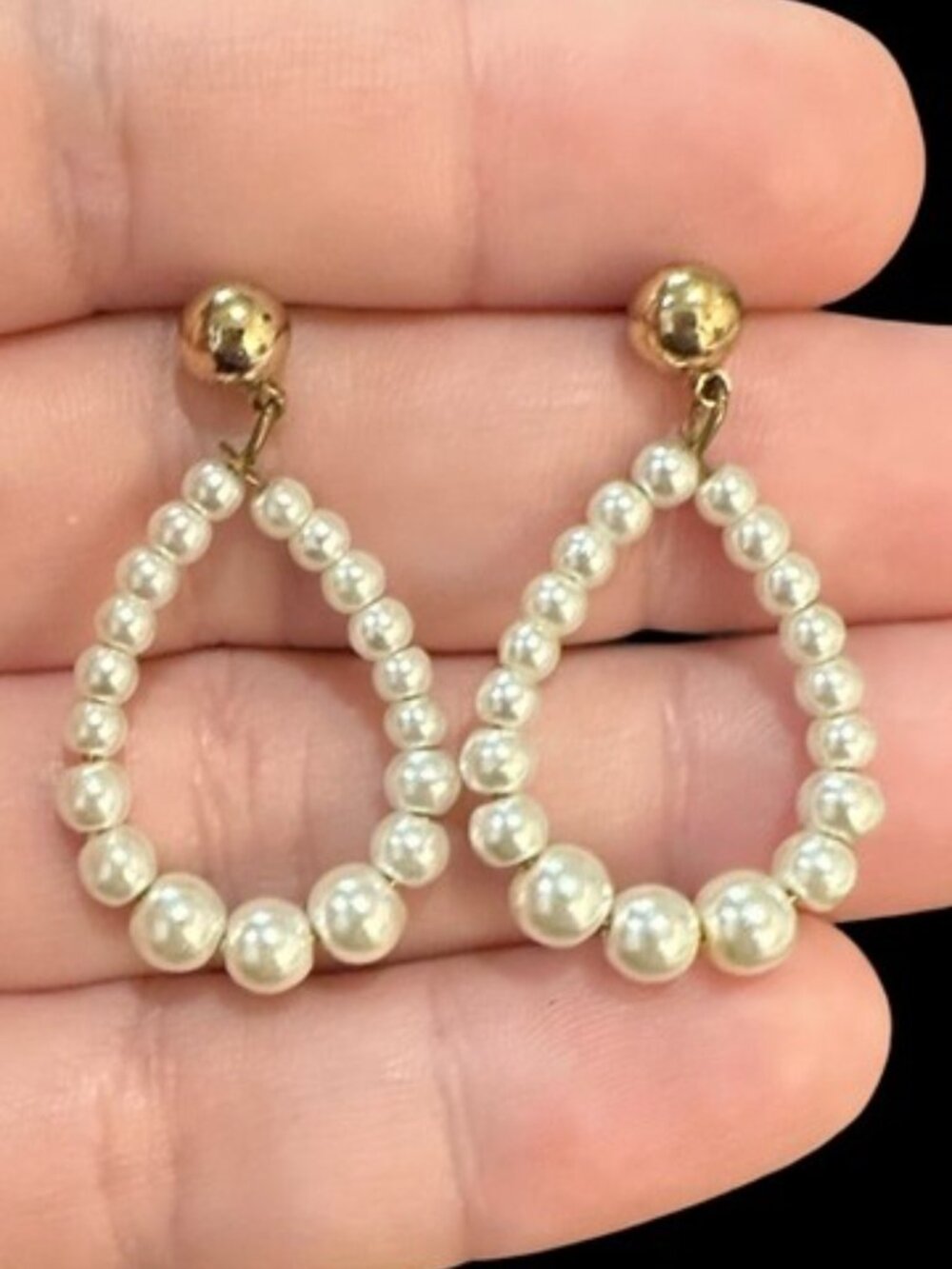 Dangle Earrings Faux Pearl Hoop White Gold Tone Lightweight Womens Jewelry